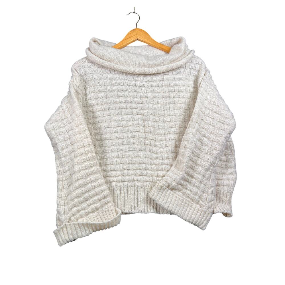 Adrienne Vittadini Studio Womens Sweater Turleneck Cream with Sparkle Knit